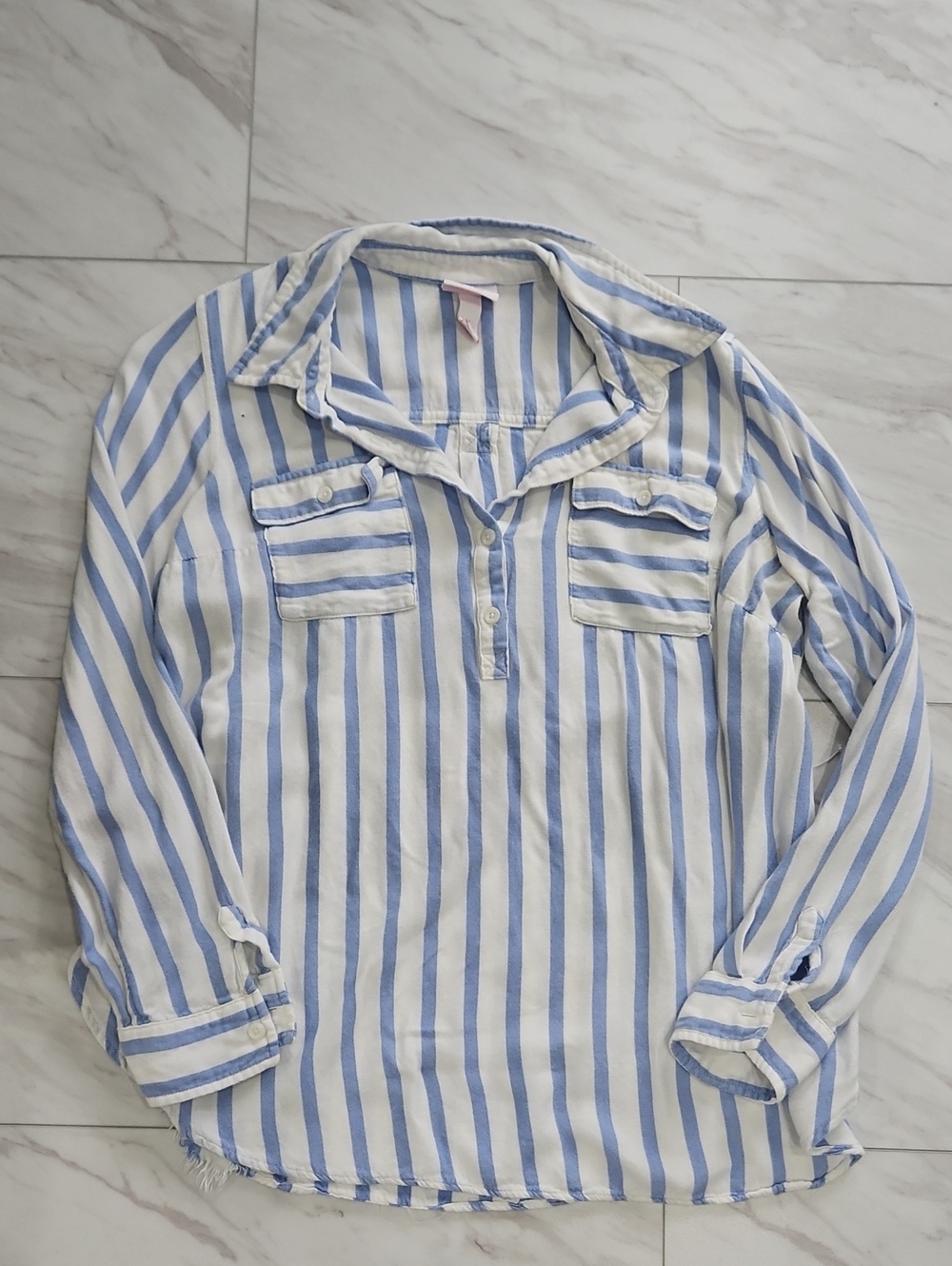 Maternity Striped Blue & White Button-Front Shirt
